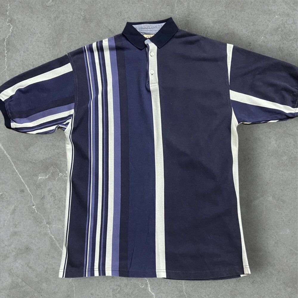 ARC Vintage 90s NWT Striped Navy Blue Ringer Polo Shirt Cotton Men's Size XL